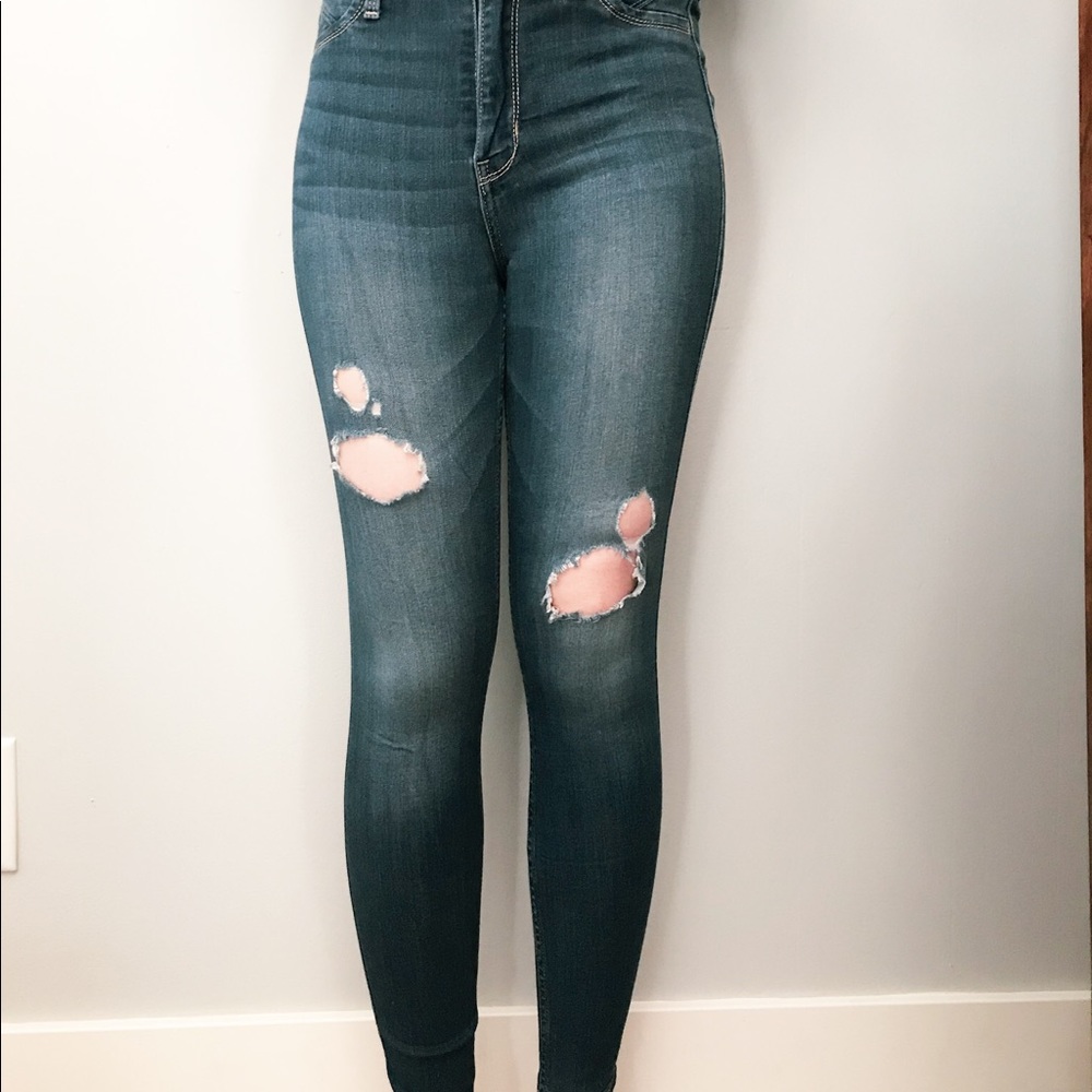 distressed jean leggings